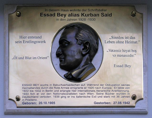 Memorial plaque, Essad Bey, Fasanenstraße 72, Berlin-Charlottenburg, Germany @DR