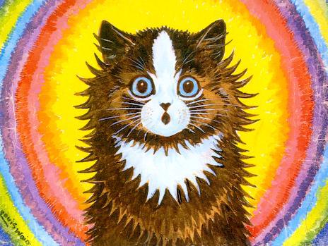 Wain began using more vibrant colours and used sharp outlines for the fur. The outlines also became noticeably darker, especially around the head. Finally, the background of the portrait has shifted to an almost psychedelic pattern of abstract colours and shapes. © endofthegame.net