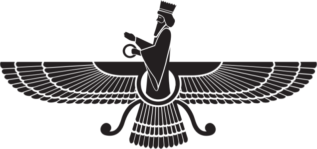 “O símbolo do Zoroastrismo é o Faravahar, que se compõe de composta de várias partes. A figura humana representa a alma, o círculo que rodeia o corpo representa o espírito, a mão acima significa que se deve seguir o caminho do Bem; o anel na outra mão simboliza la fidelidade. As alas têm três fileiras de plumas, representando bons pensamentos, palavras e acções. A cauda tem também três fileiras de plumas: os maus pensamentos, palavras e actos. As duas cordas que emanam do círculo central representam os espíritos do Bem (frente) e do Mal (atrás).” Fonte: Aqui. @DR (Direitos reservados | All Rights Reserved) 
