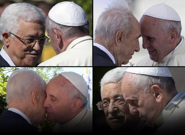 Mahmoud Abbas, Shimon Peres e o Papa Francisco, na reunião de oração nos jardins do Vaticano. © ANSA 