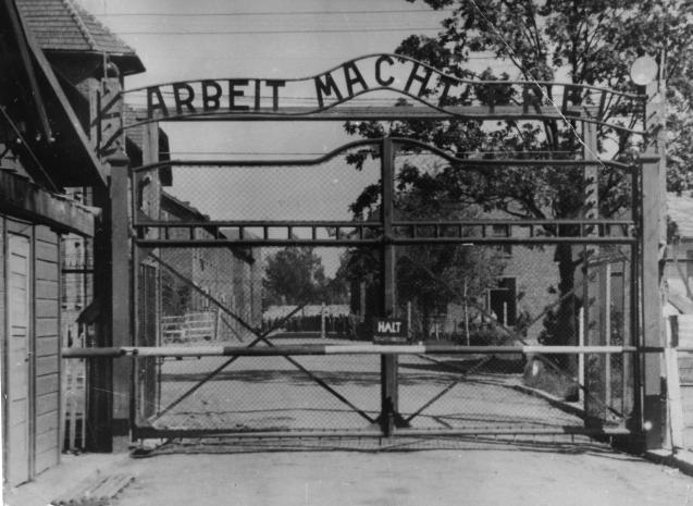 This undated file image shows the main gate of the Nazi's Auschwitz concentration camp in Poland, which was liberated by the Russians in January 1945. Writing over the gate reads: "Arbeit macht frei" -- or "Work Sets You Free." © NBC News