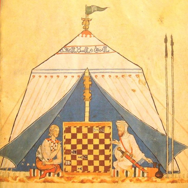 From the 11th to 13th centuries, medieval Europe absorbed knowledge from Islamic civilization, which was then at its cultural peak. and Muslim playing chess in al-Andalus, from The Book of Games of Alfonso X, el Sabio, c. 1285. The game of chess originated in India, but was transmitted to Europe by the Islamic world.[1] ©