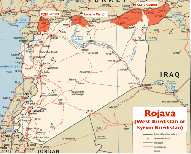 Rojava ou o mapa do "Curdistão sírio" ©geocurrents.info/geopolitics
