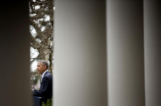 President Barack Obama speaks in the Rose Garden of the White House in Washington, Abril 2, 2015. For him, the framework agreement with Iran was "historic" and could pave the way for a final deal, on June 30, that "would leave the world safer". © Pablo Martinez Monsivais | AP