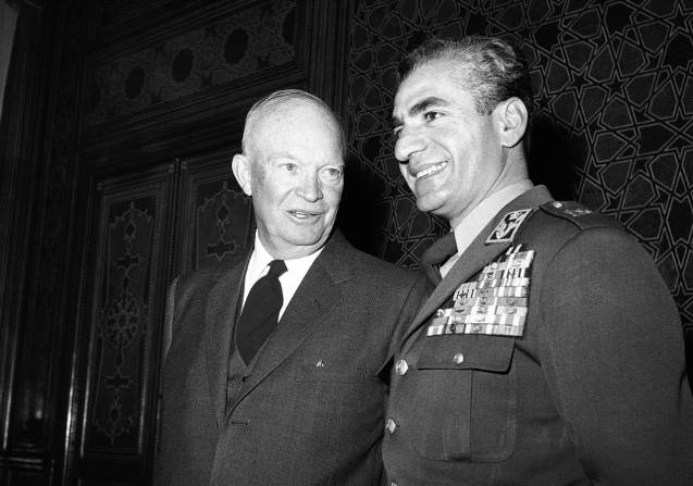 March 5, 1957: Iran signs the Iran-United States Agreement for Cooperation Concerning Civil Uses of Atomic Energy, which was part of President Eisenhower’s Atoms for Peace program. Above: President Dwight D. Eisenhower and Shah Mohammed Reza Pahlevi of Iran pose on Dec. 14, 1959 at Marble Palace in Tehran, Iran following Eisenhower's arrival from India on his 11-nation goodwill tour. ©