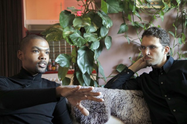 Ludovic-Mohamed Zahed (right) has made headlines by becoming the first French man to be married to another man in a Muslim religious ceremony. Photo taken on October 22, 2012 © Christophe Ena | AP